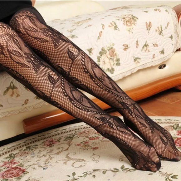 SEXY JACQUARD FISHNET STOCKINGS -BLACK FISHNET STOCKINGS-TIGHTS SHEER‎ - Picture 3 of 9